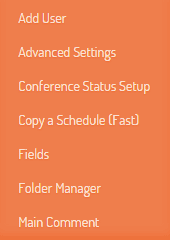 Screenshot of MyConferenceTime.com platform interface with menu options.